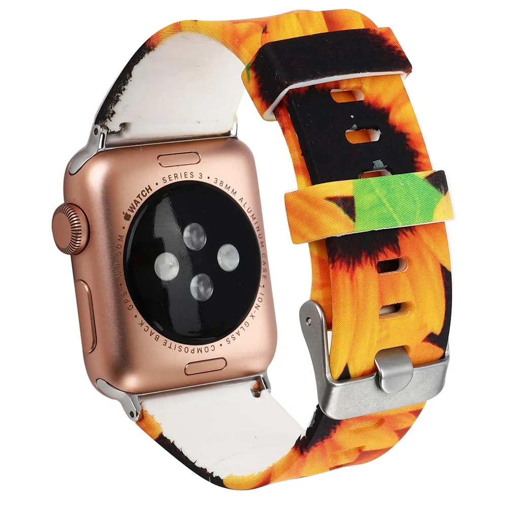 Цветочные полосы для Apple watch Series 5 4 3 2 1 40 мм 44 мм силиконовый ремешок с принтом для iWatch Series 4 3 2 38 мм 42 мм