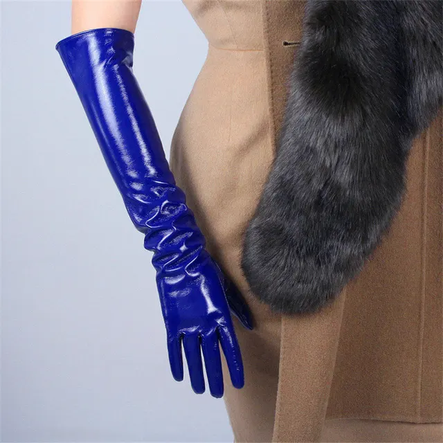 Fashion Ladies Long Patent Leather Gloves Simulation Leather Brightr