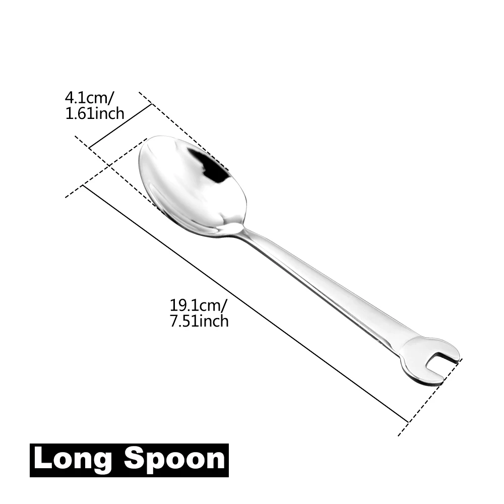Stainless Steel Creative Wrench Shape Fork Spoon Tableware Steak Knife Dinner Fruit Dessert Long Forks Tea Spoon Picnic Camping fruit fork silverware set portable cutlery