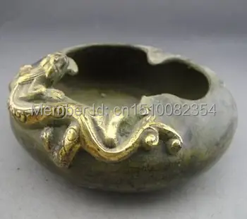 

Oriental Bronze Hand-carved dragon writing brush washer,Ming dynasty Xuande mark