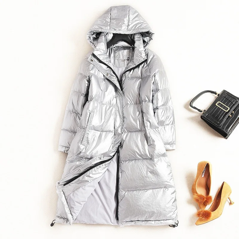 Hat detachable solid white duck down coats 2018 new women winter long down coats