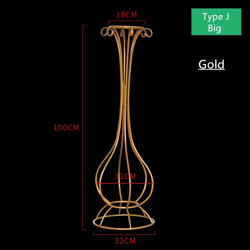 Железная Цветочная подставка, ваза, свадебные реквизиты, кованый искусственный цветочный стол, Центральные элементы, дорога, цветочный шар, ваза, золото, белый цвет, 4 шт - Цвет: J big gold