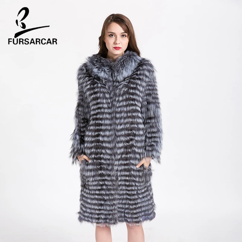 Chaud Naturel Fourrure Taille Rayé As Hiver Silver Cm Photo Avec Réel Plus Fox La Manteau De Personnalisable Coll 85 Longue rxoBedC