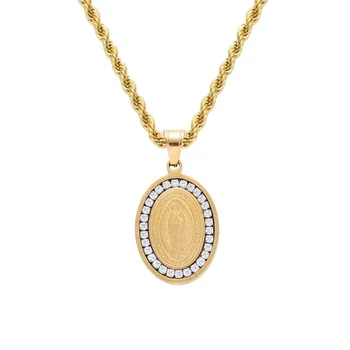 

BNRESALE Mens Womens Religion Stainless Steel Blessed Virgin Mary Pendant Necklace Good Luck Blessed Jewelry with Box