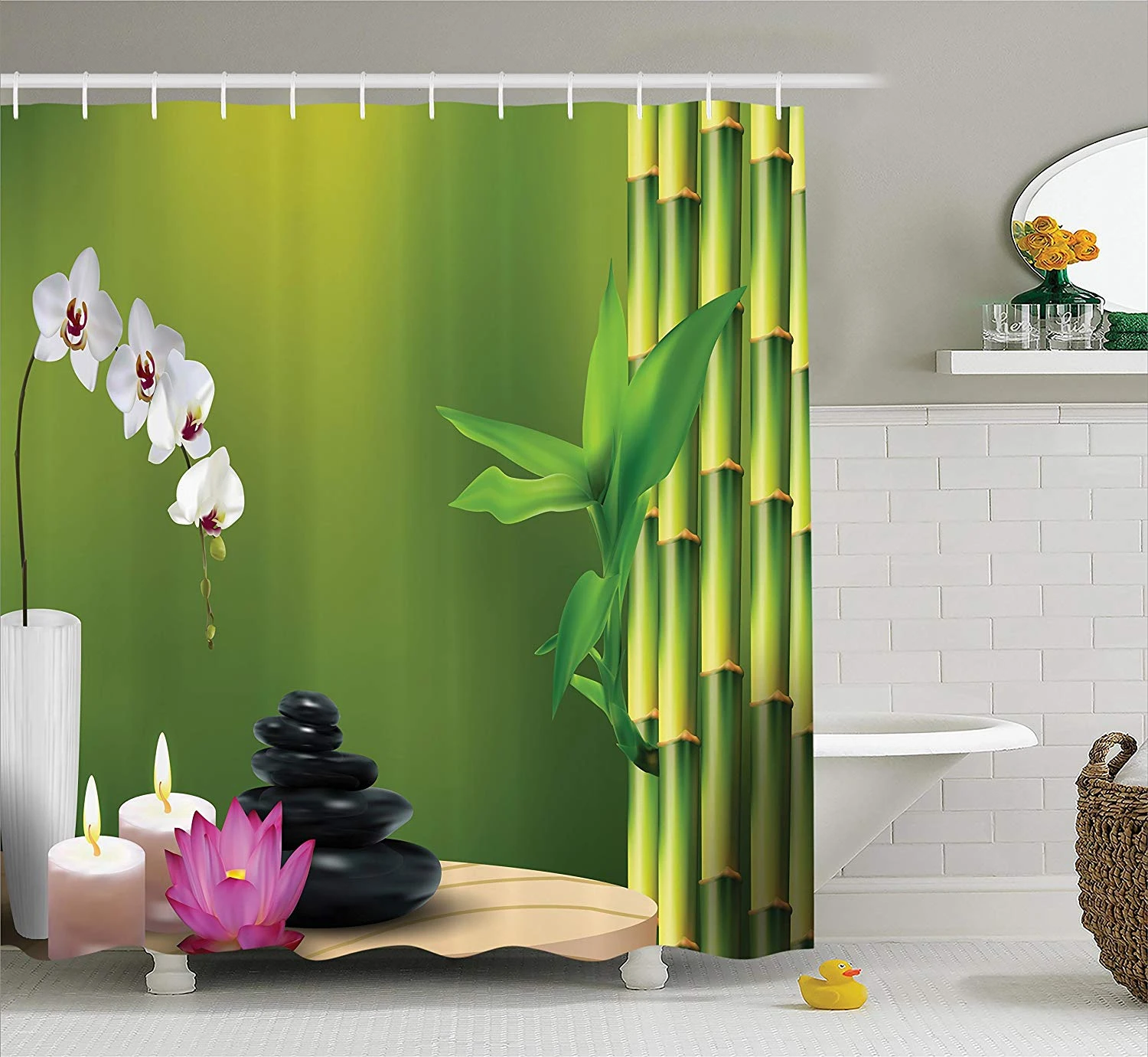 Cortina de ducha de Spa bambú flor piedra cera en la mesa orquídea roca  Estilo de vida saludable patrón de imagen tela de poliéster Baño|Cortinas  de ducha| - AliExpress