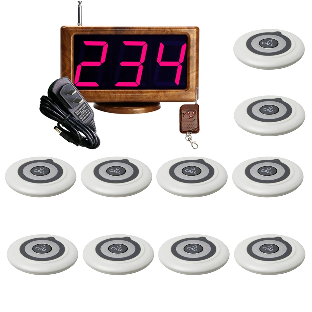 

JINGLE BELLS wireless paging calling system 10 call button transmitters+1 screen receiver calling system for restaurant Hotel