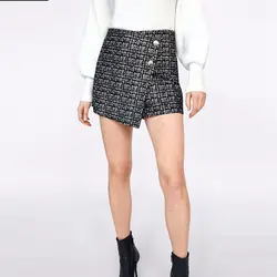 Модные узкие шорты для женщин юбка для демисезонный середины талии пуговицы молния офисные шорты ZA9166