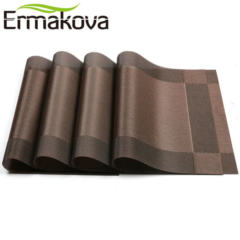 

ERMAKOVA Placemat 4 Pcs/Lot Non-slip PVC Table Mat Woven Vinyl Anti-skid Washable Stain-Resistant Dining Disc Bowl Pad Coaster