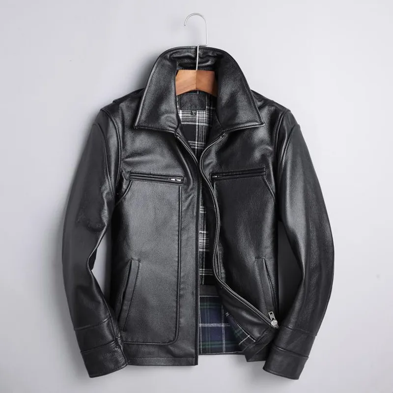 

2019 Black Men American Style Casual Leather Jacket Plus Size XXXL Genuine Cowhide Spring Natural Leather Coat FREE SHIPPING