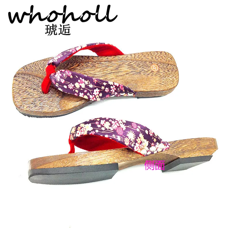 

WHOHOLL Geta Women Sandals Flip-flops Wooden Clogs Paulownia Flat Sandals Women's Home Summer Japanese Style Kimono Slippers