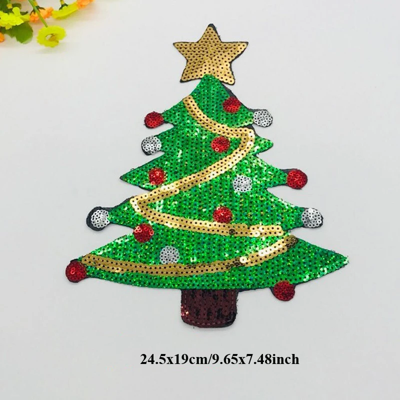 1pcs Christmas Tree Appliques Sequins Patches Iron On Patch For