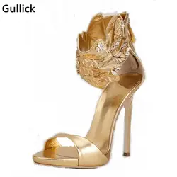 2018 Новый Дизайн Потрясающие бисером Кристалл Золотые босоножки на высоком каблуке сусальное золото молния сзади женские модельные