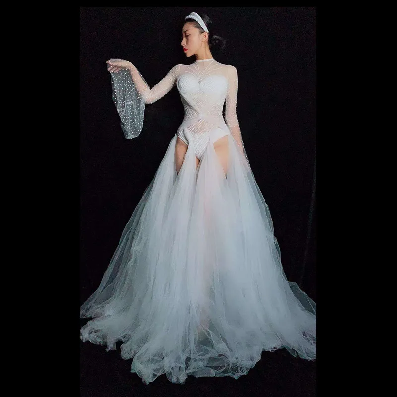 Christia Bella, новинка, модные белые сетчатые боди, женские прозрачные сексуальные комбинезоны, вечерние костюмы певицы, одежда для сцены