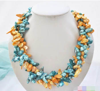 

CB72 Beautiful 2pcs 48" 20mm yellow blue baroque Tail freshwater pearl necklace