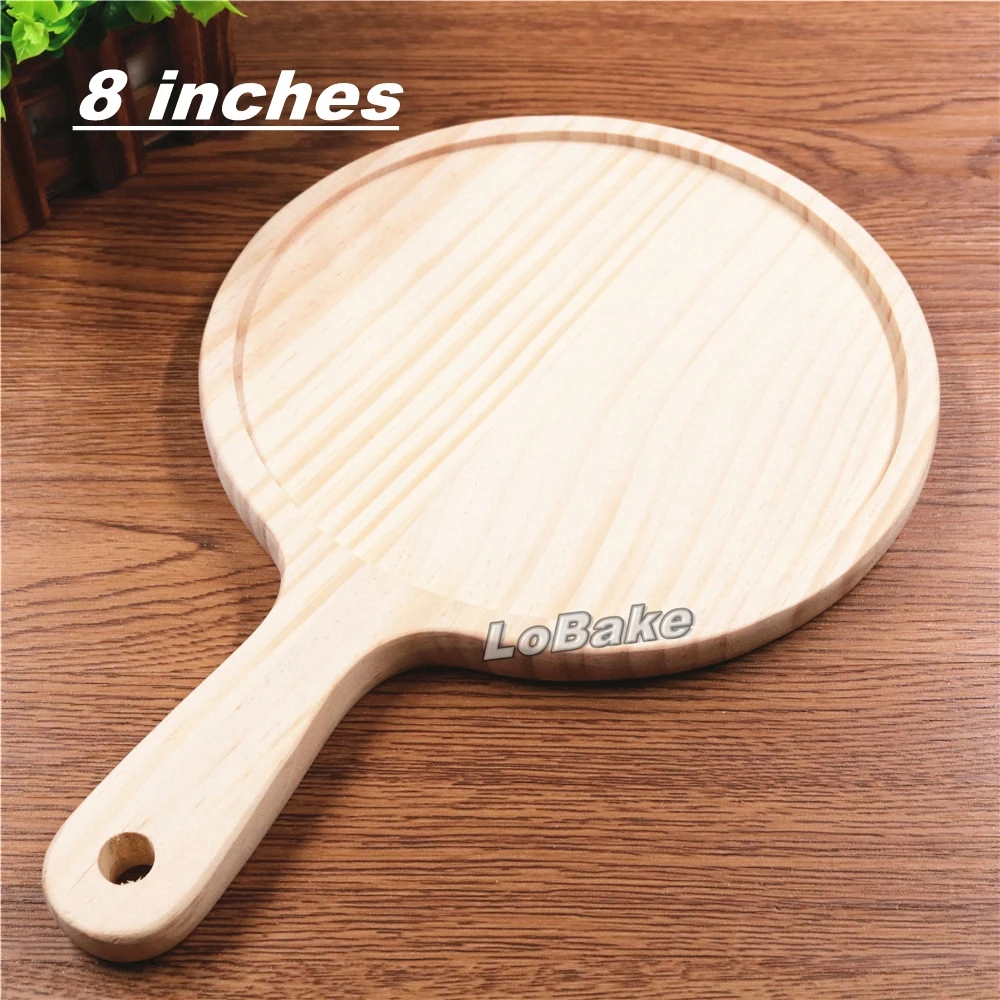New 8 inches thick 1.7cm wooden round pizza pan with handle pizza