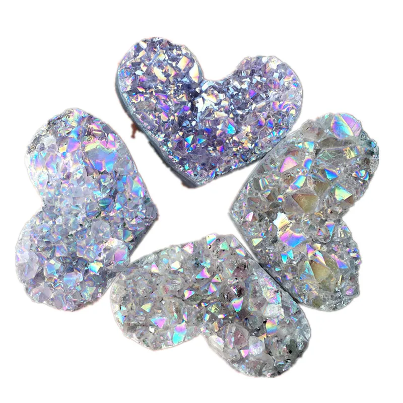 Heart Shaped Crystal Healing Crystals Stones Titanium Rainbow Aura Amethyst Cluster Angel Aura Quartz Gemstone 1pcs Stones Aliexpress