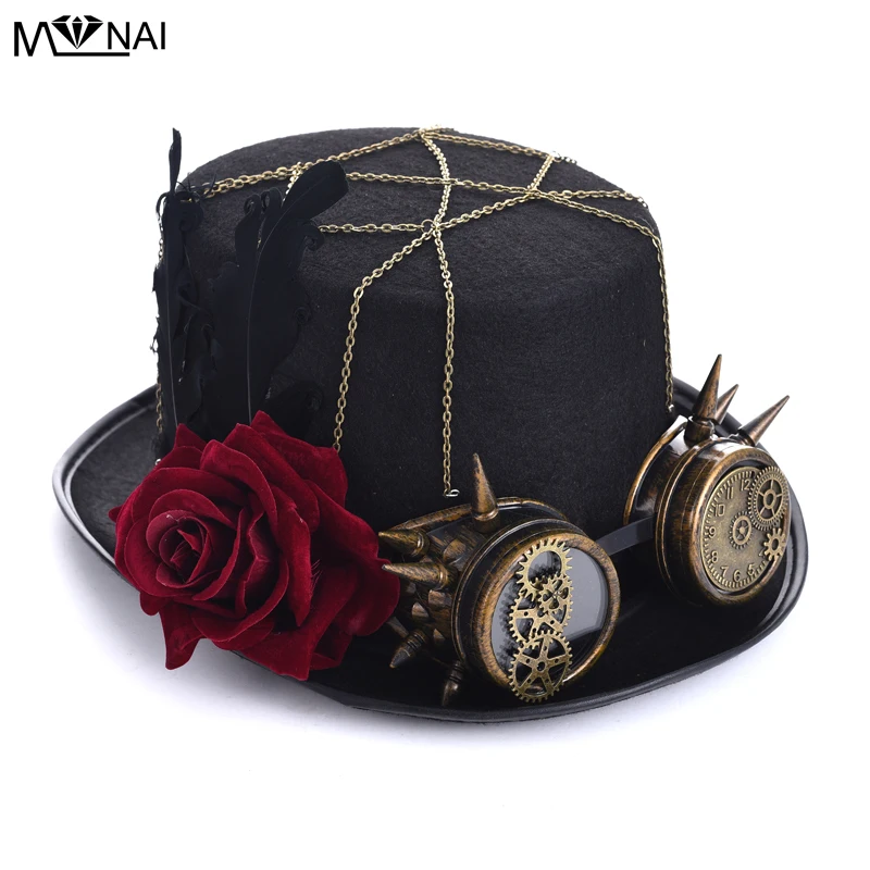 Steampunk Hat Rose Top With Goggles