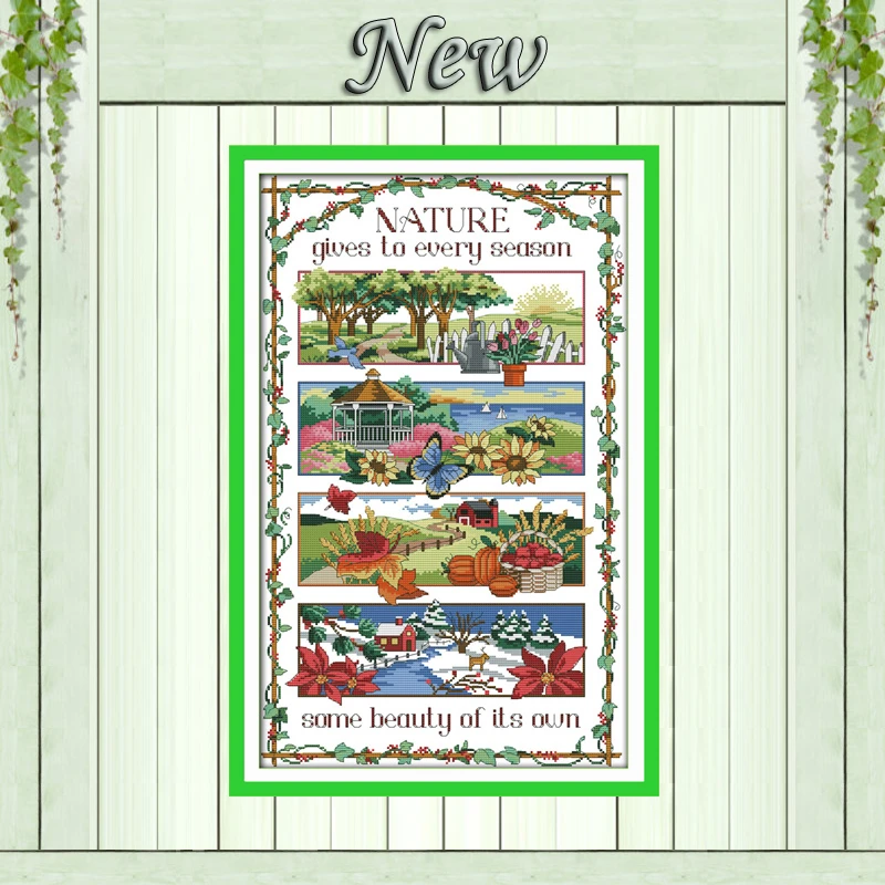 

Four season spring autumn snow flower painting counted print on canvas DMC 11CT 14CT Cross Stitch kit embroidery needlework Sets