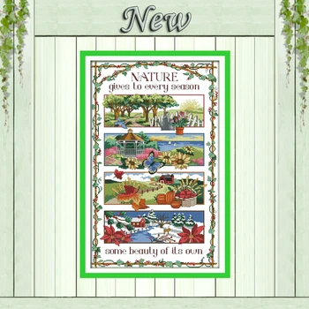 

Four season spring autumn snow flower painting counted print on canvas DMC 11CT 14CT Cross Stitch kit embroidery needlework Sets