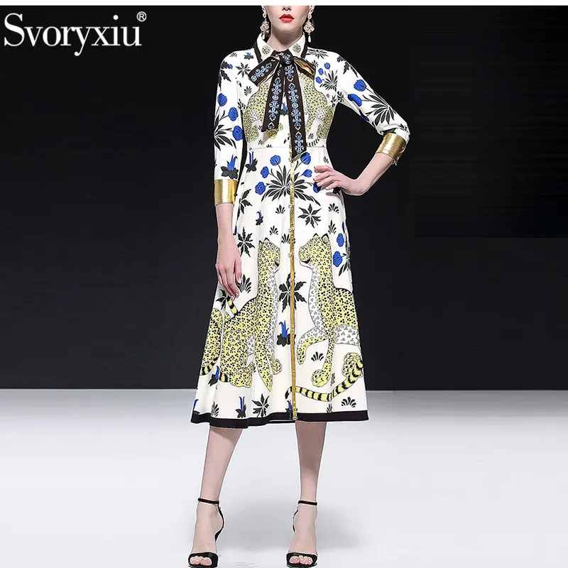 

Svoryxiu Fashion Designer Summer Party Long Dress Women's Vintage Animal leopard Printed Female Dresses Vestdios