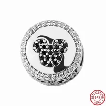 Desney 925 пробы серебро майки и Minie сверкающие значки Талисман из бусин ручной работы Fit PANDORA Подвески для женщин ювелирные изделия оптом FL463