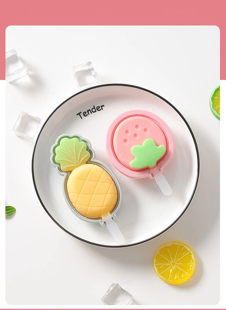 Милый Мультфильм клубника ананас силиконовая форма для Фруктового мороженого на палочке с крышкой форма мороженое на палочке домашняя DIY Мороженое Плесень