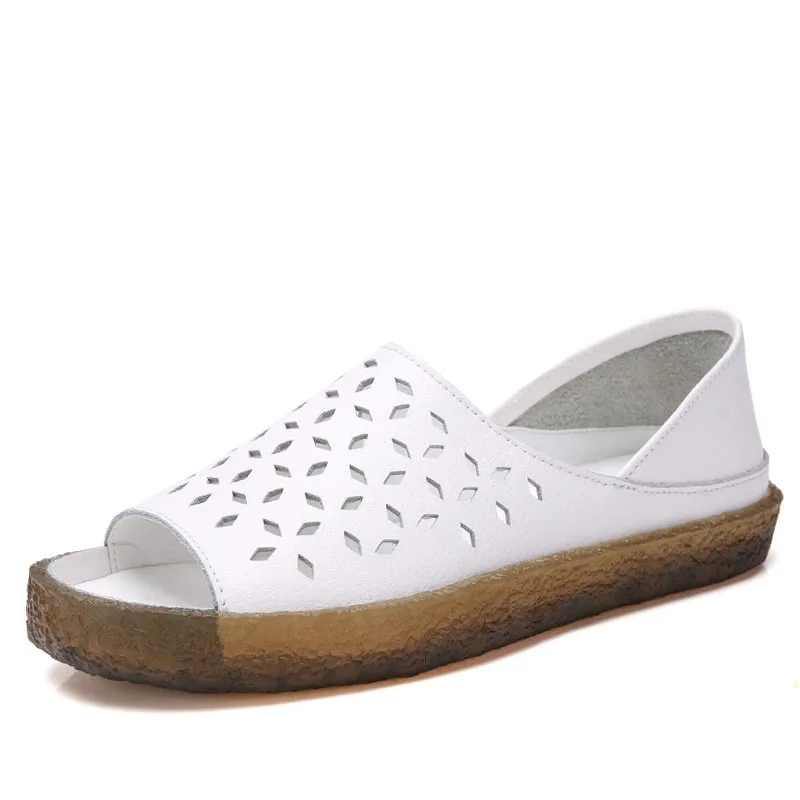 WDZKN/ женские босоножки из натуральной кожи; сандалии-гладиаторы с открытым носком; женская летняя обувь в римском стиле; повседневные женские сандалии на плоской подошве - Цвет: H036 white