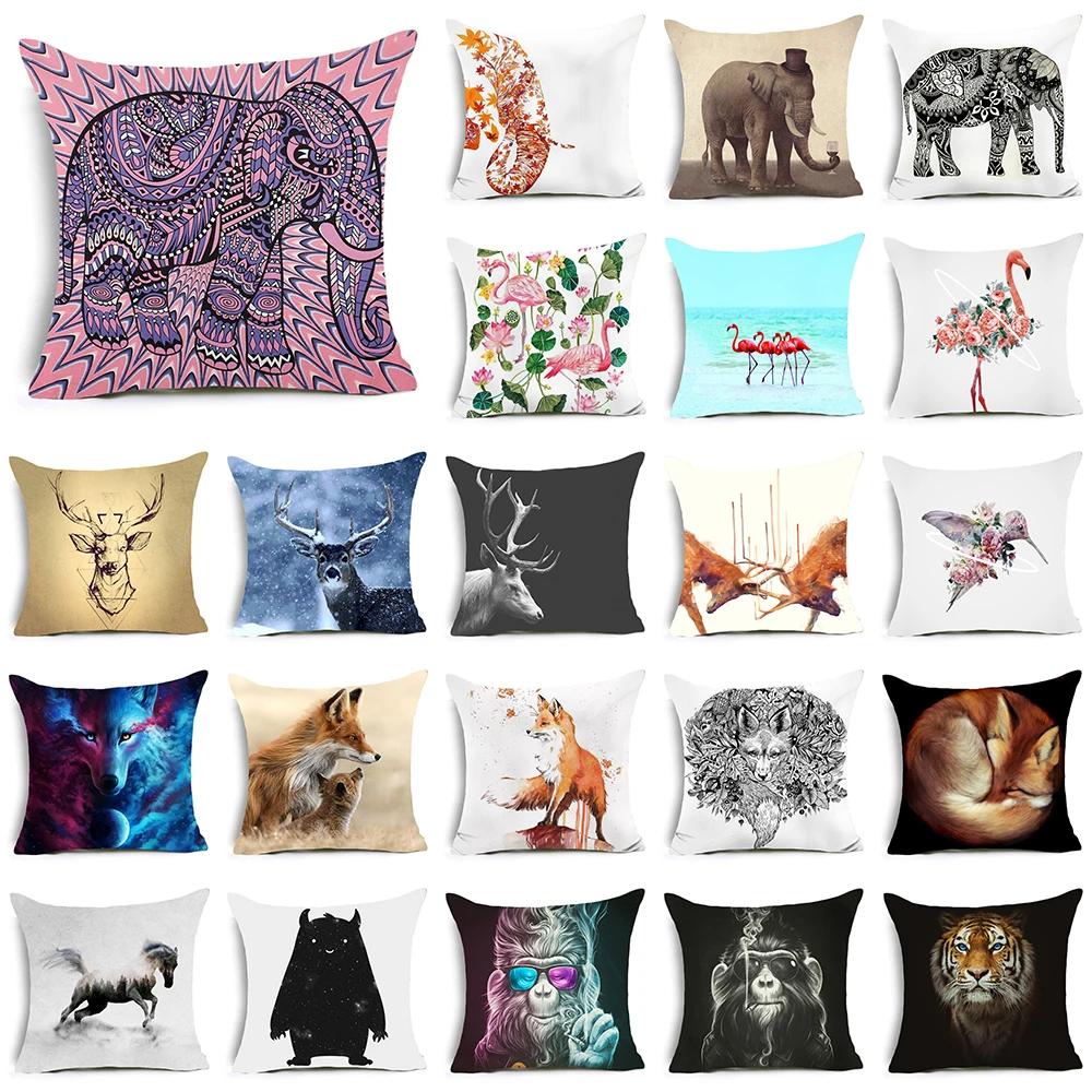 

Hyha Bohenian Elephant Polyester Cushion Cover Flamingo Fox Deer Animal Home Decorative Pillows Cover Geometry Rock Harry Potter
