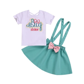 

Summer Toddler Baby Girl Short Tops + Green Strap Dress Kids Children Dresses Outfits Set Fashion Baby Kid Girls Set 2Pcs