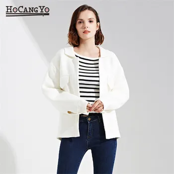 

HCYO Fashion Autumn Women Sweaters Kintted Full Sleeve Solid Woman Cardigans Sweaters Women Warm Thick Knitting Sweaters Coats
