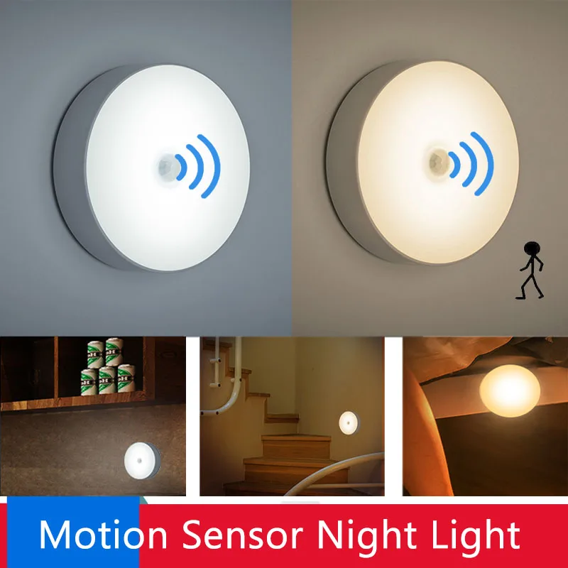 6 LEDs PIR Motion Sensor Night Light USB Rechargeable Wall Lamp Auto On/Off for Wardrobe Bedroom Stairs Cabinet