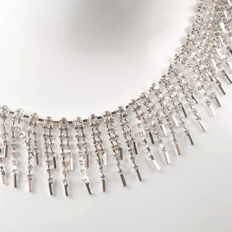 1 ярд красивый горный хрусталь кристалл серебро кисточки кулон разных тонов цепи свадебное ожерелье украшение костюм с аппликацией планки Шитье
