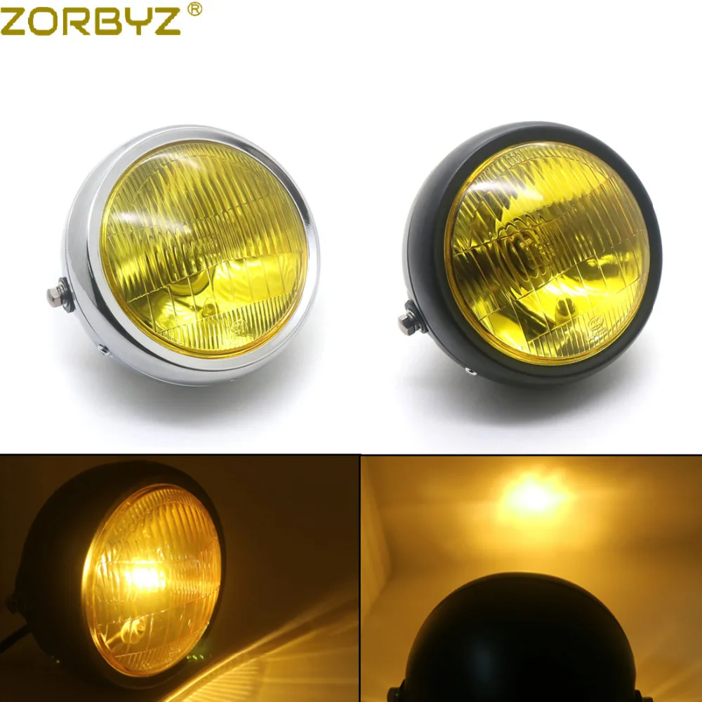 ZORBYZ мотоцикл черный металл Ретро желтая линза передняя фара для CG125 GN125 Кафе Racer поплавок на заказ