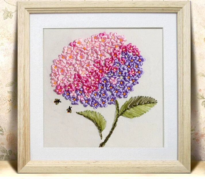 

Needlework,DIY Ribbon Cross stitch Sets for Embroidery kit,Pincushion flower love ribbon Cross-Stitch handwork wall home decor