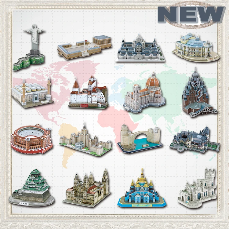 Educational Toys Famous Architecture Model 3D Jigsaw Puzzles For Adults Osaka Peles Bran Castle Las Ventas Toys For Children architecture in asmara