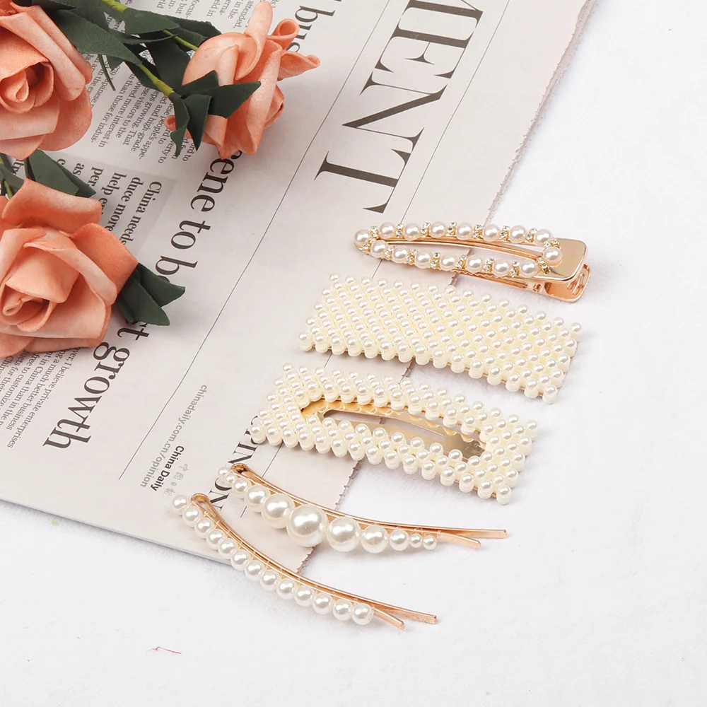 

CN Hair Accessories White Pearl Hair Clip for Women BB Hairpins with Crystal Beads Hair Barrettes Girls Party Gift Headdress