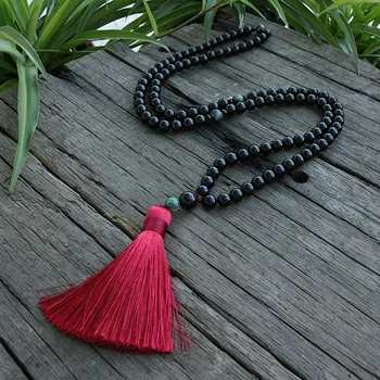 

8mm Black Onyx And Qinghai Jadeite Beads Necklace, Strength And Courage JaPaMala, 108 Bead Mala, Mala Jewelry, Mala Prayer Beads