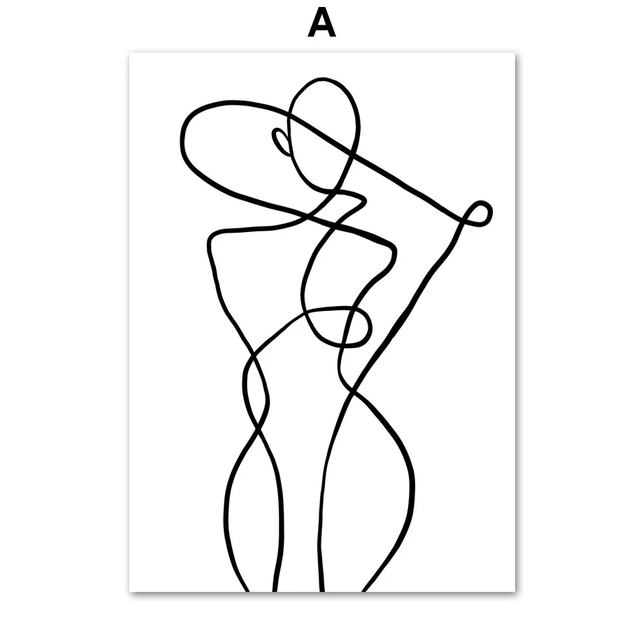 Абстрактная линия боди-арт модная сексуальная женская настенная живопись на холсте скандинавские плакаты и принты настенные картины для декора гостиной - Цвет: A