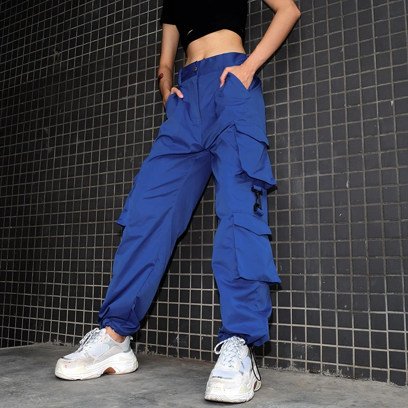 Azul Calle Pantacourt Alta Moda Hop Chicas Harajuku Cintura Las Hebilla Hip Militar Mujer La Mujeres Jogger Pantalones Estilo De 4U6qKCR