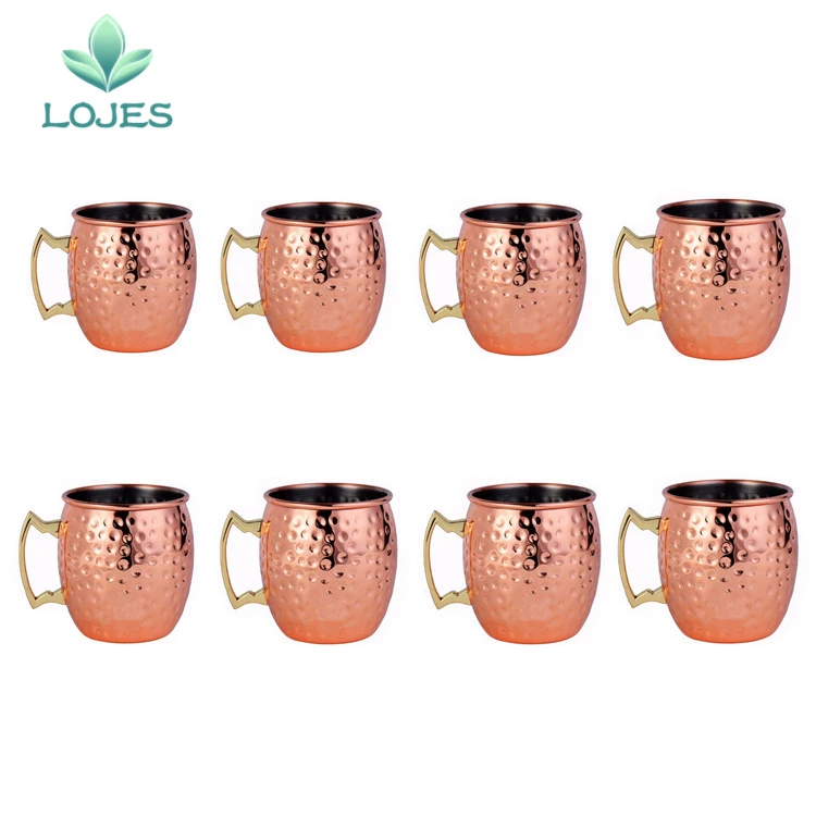 

8 PCS 550ml Copper Plated Barrel Hammered Moscow Mule Mug Coffee Cup Beer Cup Set of 8