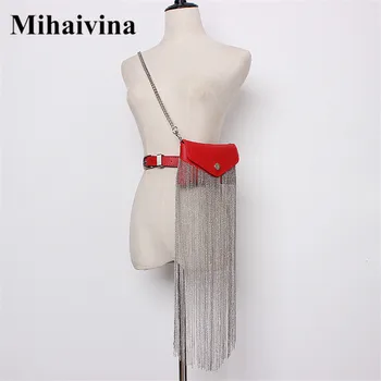 

Mihaivin Women Waist Bag Metal Tassel Belt Bags Luxury Fanny Pack Design Brand Belt Chain Hip Hop Waist Pack Phone Shoulder Bag