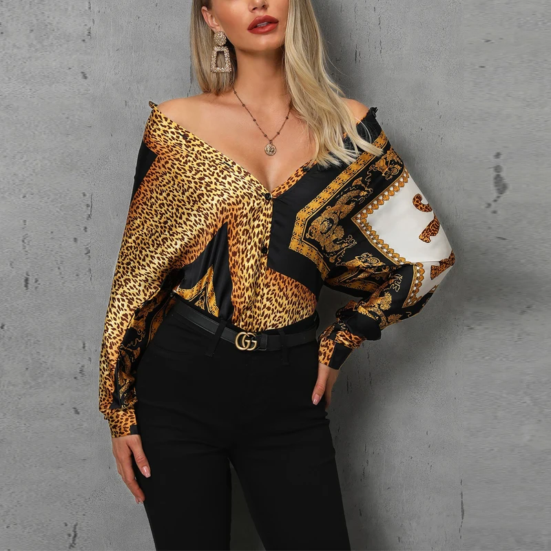 Colorblock ليوبارد طباعة بلوزة النساء التباين طوق قميص أنيقة السيدات عمال زر البلوزات Colorblock ليوبارد طباعة بلوزة النساء التباين طوق قميص أنيقة السيدات عمال زر البلوزات