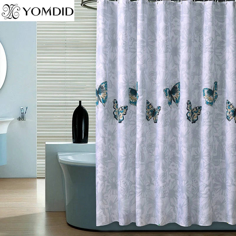 

Elegant Butterfly Waterproof Polyester Shower Curtain High Quality Polyester Shower Curtains with 12 Hooks Eco-Friendly Curtain