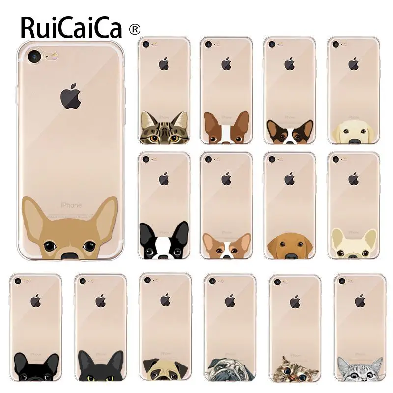 Ruicaica لطيف و مضحك كلب القط رئيس لينة قذيفة الهاتف غطاء ل أبل فون 8 7 6 6 S زائد X XS ماكس 5 5 S SE XR الهواتف المحمولة