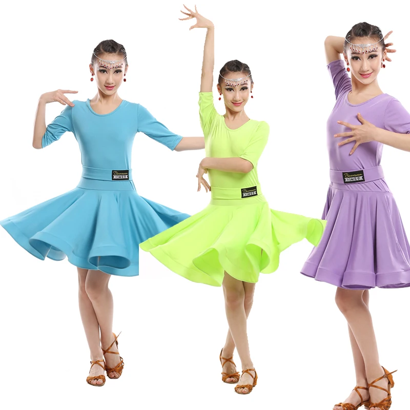 Платье для латинских танцев для девочек; Цвет зеленый, синий; Бальный Танец Сальса; одежда для детей; Детские вечерние костюмы сценическая