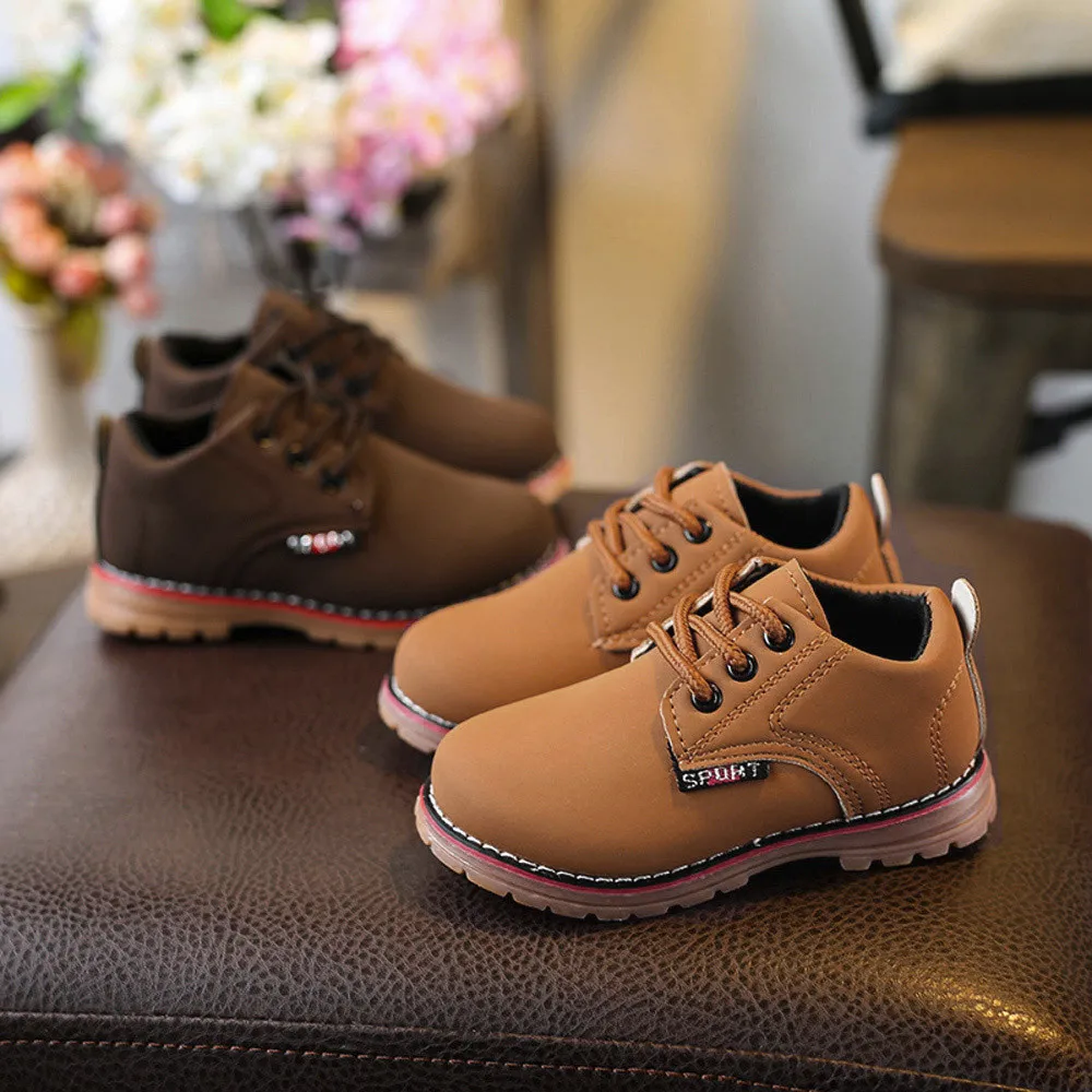 

New Kids Shoes Boys Girls Vintage Leather Shoes Baby Toddler Children Flats Casual Wedding School Sneaker Autumn Gray Brown #91
