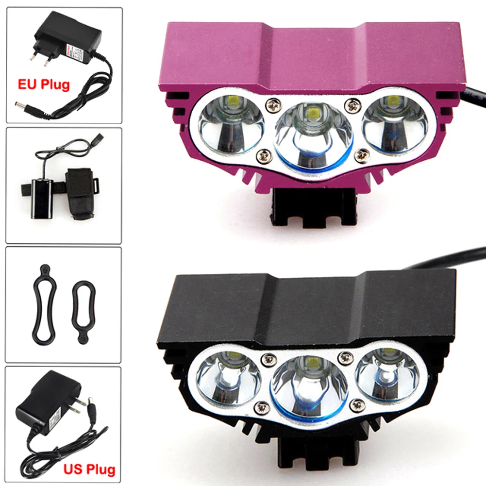 

+Flash Sale+ 10x High Bright 3*XM-L T6 LED Bicycle Light Durable Bike Headlamp Waterproof IPX7 Black/Rose Shell #