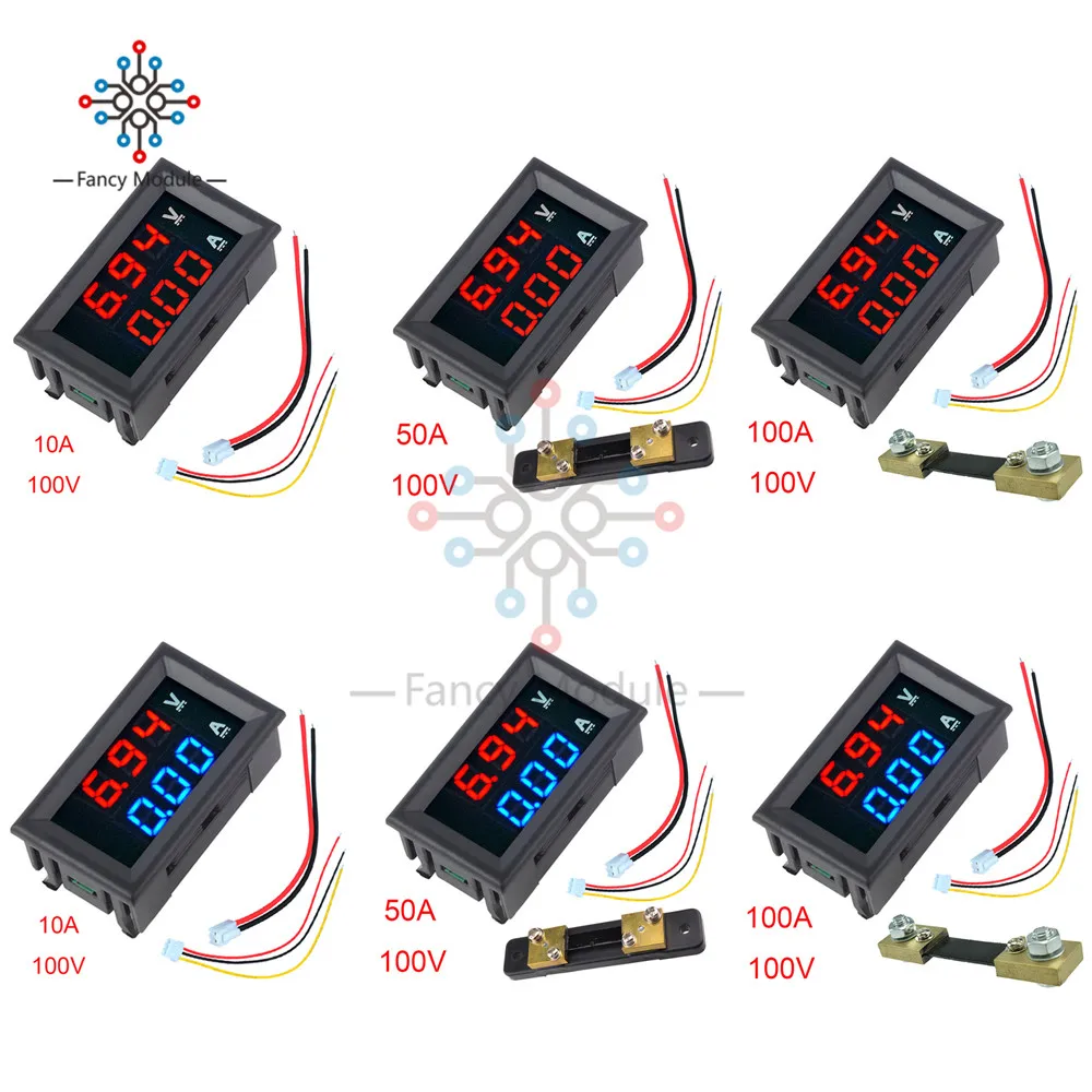 

Mini Digital Voltmeter Ammeter 0.56" R/R R/B LED Display DC 100V 10A/50A/100A Panel Amp Voltage Current Meter Tester with Shunt