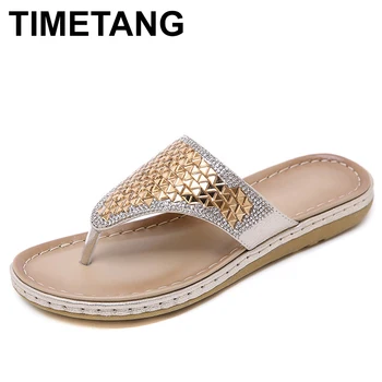 

TIMETANG 2019 Summer Beach Slippers Women Platform Bling Faux Rhinestone Creepers Flip Flops Lady Casual Simple Flats Shoes E382
