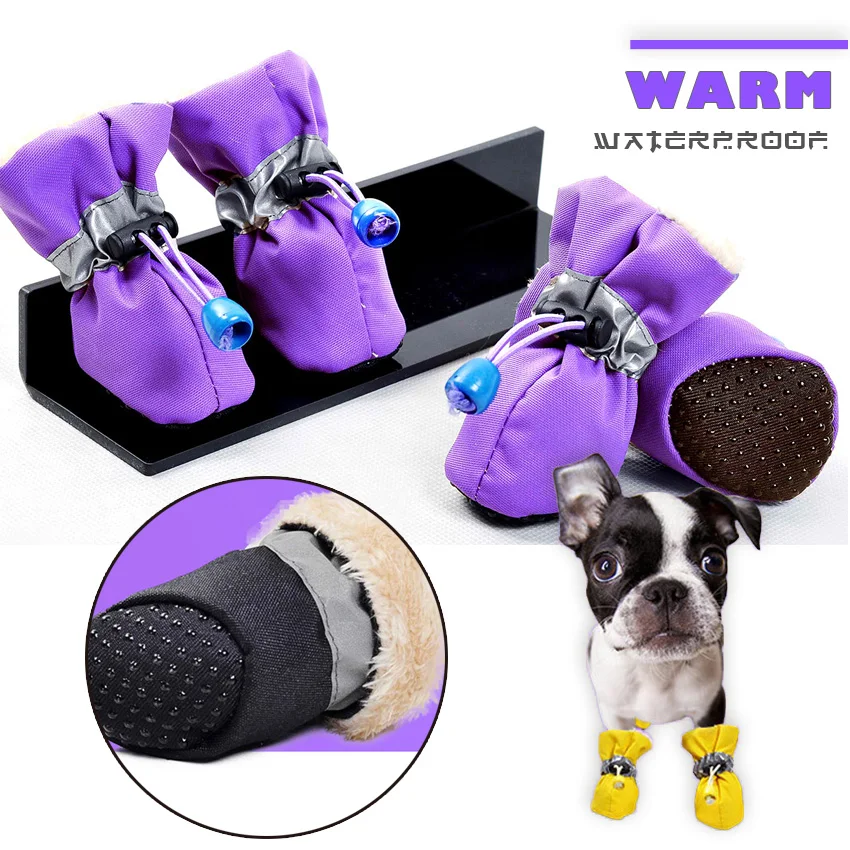 4pcs Waterproof Winter Pet Dog Shoes Anti-slip Rain Snow Boots Footwear Thick Warm For  Small Cats Dogs Puppy Dog Socks Booties